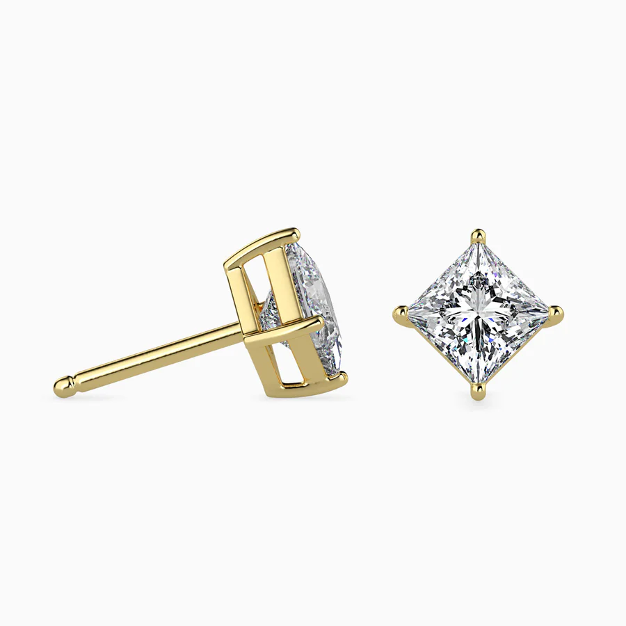 Yellow Gold Princess Cut Lab Diamond Studs