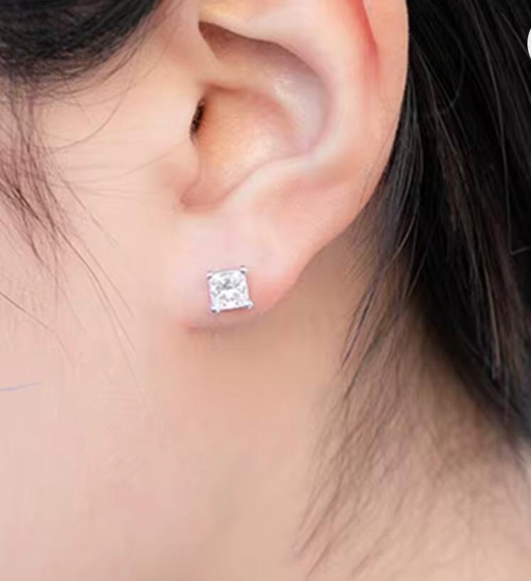 Yellow Gold Princess Cut Lab Diamond Studs - Image 3