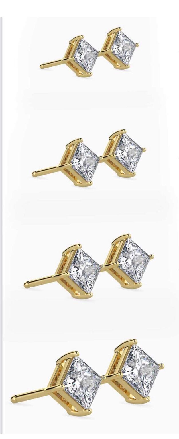 Yellow Gold Princess Cut Lab Diamond Studs - Image 2