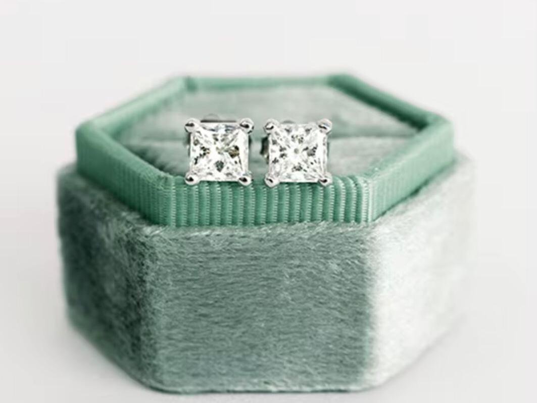 Yellow Gold Princess Cut Lab Diamond Studs - Image 4