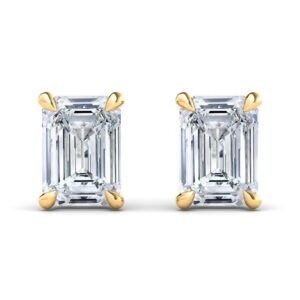 14K Yellow Gold Emerald Cut Lab-Grown Diamond Stud Earrings