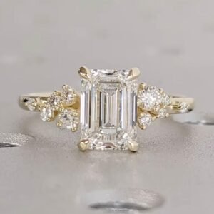Emerald cut  Lab Diamond Centre Stone With Brilliant Stones on Either Side