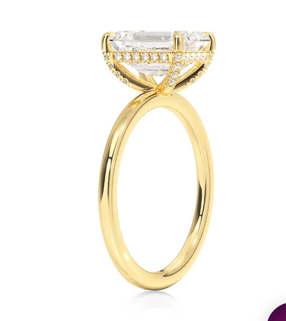 Emerald Cut Lab Diamond With Hallo Setting Engagement Ring