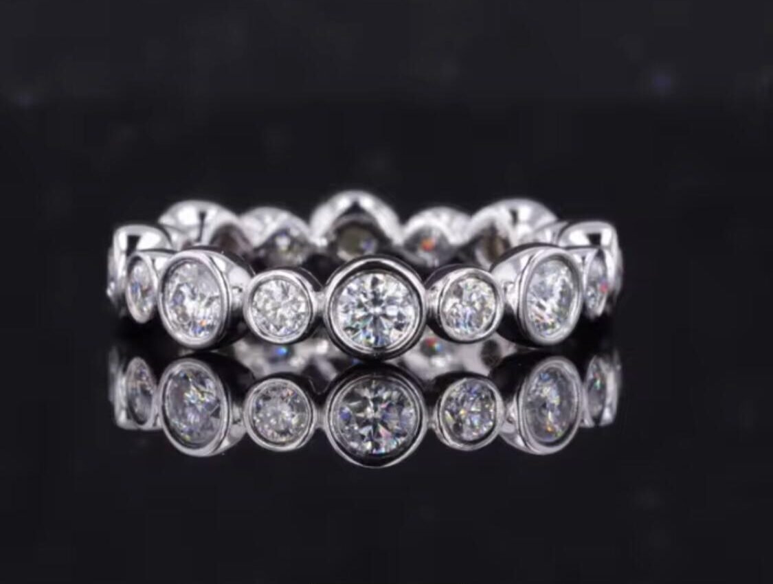 Brilliant Cut Bezel Set Lab Diamond Eternity Infinity Ring 2.5mm And 3mm Round Stones